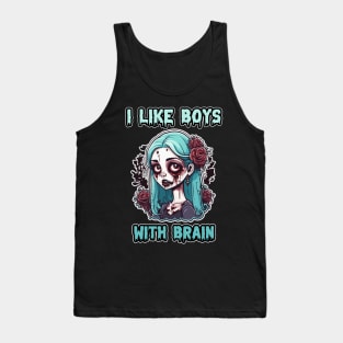 I Like Boys With Brain, Zombie Halloween Cute Pasel Blue Pink Retro Colorful Scary Tank Top